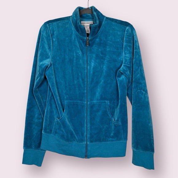 Chadwicks Tops - Real Comfort by Chadwicks Teal Blue Velour Zip Up Jacket Small
